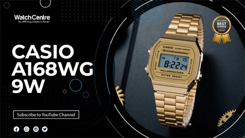 Casio A168WG-9W golden stainless steel chain square digital vintage unisex gift watch