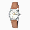 Casio LTP-V006L-7B2 brown leather & white analog dial ladies hand watch