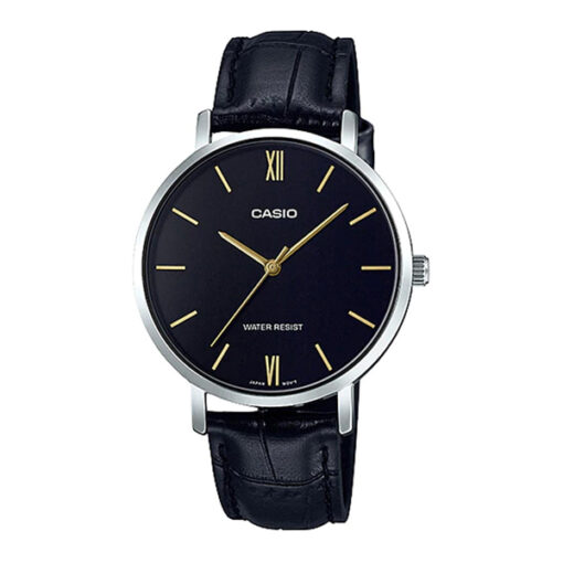 Casio LTP-VT01L-1B black leather strap & black analog dial ladies gift watch