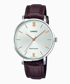 Casio LTP-VT01L-7B2 brown leather strap & silver analog dial ladies dress watch