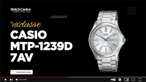 Casio MTP-1239D-7AV silver stainless steel chain round analog dial men's quartz watch video review