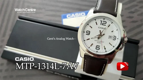 Casio MTP-1314L-7AV brown leather strap white analog dial men's dress watch video review