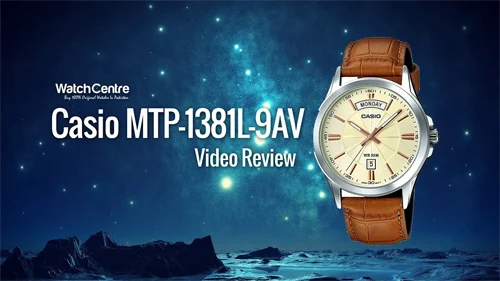 Casio MTP-1381L-9AV brown leather strap golden analog with date day dial men's dress watch video review