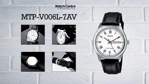 Casio MTP-V006L-7B black leather strap white roman dial men's dress watch video review thumbnail