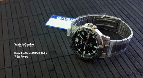 Casio MTP-VD01D-1E silver stainless steel chain black analog dial men's enticer series watch video review