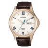 Citizen BF2023-01A brown calf leather strap white analog day/date men's dress watch