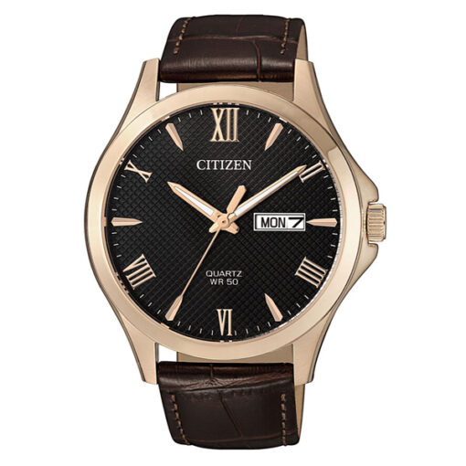 Citizen BF2023-01H brown calf leather strap black roman dial men's hand watch