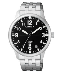 Citizen BI1050-81F silver stainless steel chain black numeric dial men's wrist watch