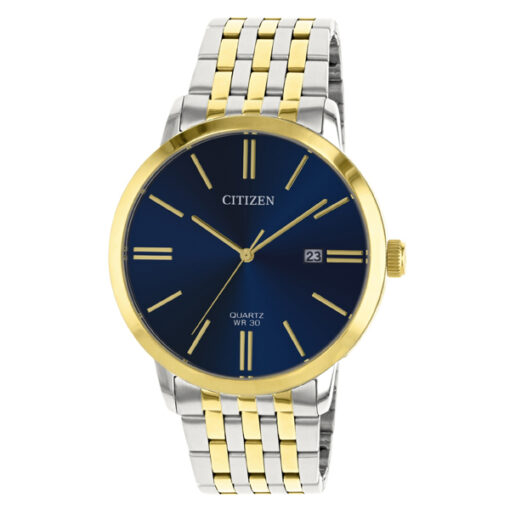 Citizen DZ0004-54L two tone stainless steel chain blue analog dial men's gift watch
