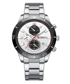Curren 8417 silver stainless steel white chronograph dial men's quartz wrist watch