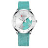 Curren 9048 green leather band silver stylish analog dial ladies dress watch