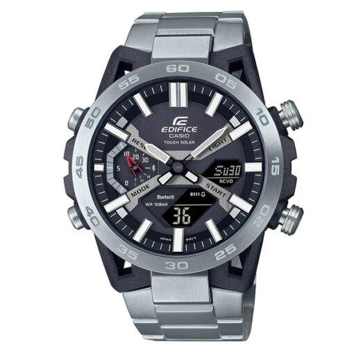 Casio Edifice ECB-2000D-1A silver stainless steel & black analog digital dial smart phone connection men’s stylish watch