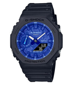 Casio G-Shock GA-2100BP-1A black resin band & blue analog digital dial men's stylish shock resistant watch