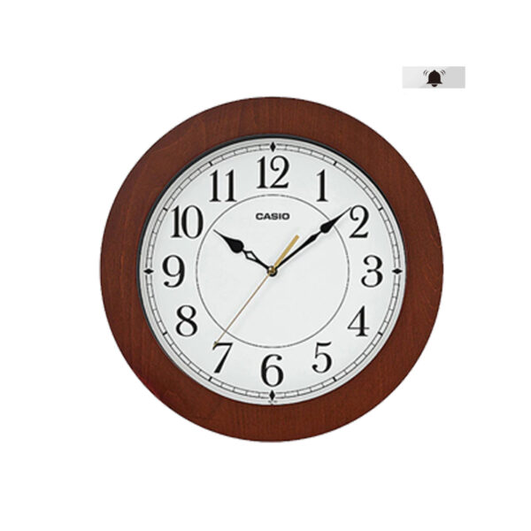 Casio IQ-133-5 brown wood case white analog numeric dial wall clock