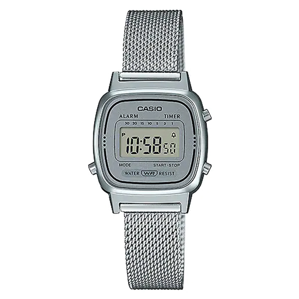 Casio LA670WEM-7D silver stainless steel mesh chain & digital dial ladies classical watch