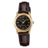 Casio LTP-V001GL-1B brown leather strap & black analog numeric dial ladies wrist watch