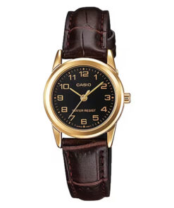 Casio LTP-V001GL-1B brown leather strap & black analog numeric dial ladies wrist watch