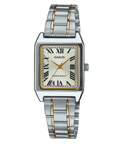 Casio LTP-V007SG-9B two tone stainless steel chain & silver analog dial ladies standard watch
