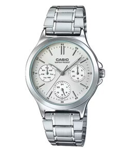 Casio LTP-V300D-7A silver stainless steel chain & silver multi hand dial ladies standard watch