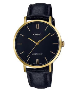 Casio LTP-VT01GL-1B black leather band & black analog simple dial ladies dress watch