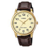 Casio MTP-V001GL-9B brown leather strap & golden analog numeric dial gent's dress watch