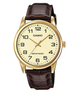 Casio MTP-V001GL-9B brown leather strap & golden analog numeric dial gent's dress watch