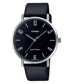 Casio MTP-VT01L-1B2 black leather band & black analog dial men's dress watch