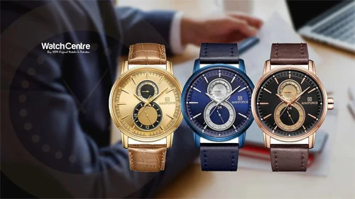 NaviForce 3005 genuine leather strap round analog dial men's dress watches video review