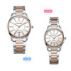 Rhythm G1204S05 & G1203S05 two tone stainless steel band sapphire glass white analog dial pair hand watch