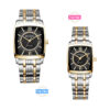 Rhythm P1202S04 & P1201S04 two tone stainless steel band black square analog dial sapphire glass couple gift watch