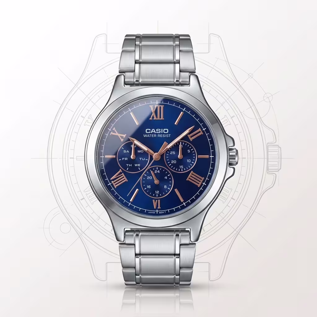 Casio MTP-V300D-2A Men's Blue Multi Dial Stainless Steel Watch | Original Casio Pakistan