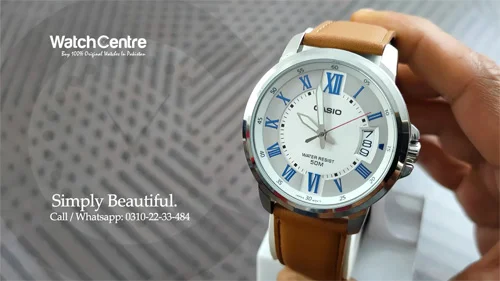 Casio Enticer MTP-E130L-7A brown leather strap white roman dial men's dress watch video review