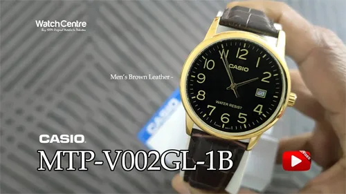 Casio MTP-V002GL-1B brown leather strap golden case black numeric dial men's dress watch reivew