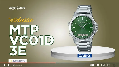 Casio MTP-VC01D-3E silver stainless steel chain green analog digital dial men's wrist watch video review