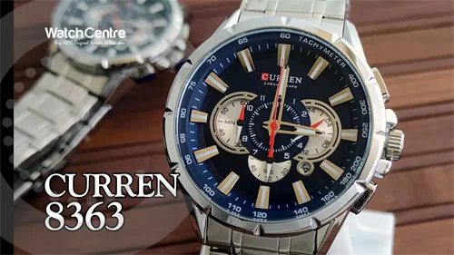 Curren 8363 silver stainless steel chain blue chronograph dial men's hand watch video review
