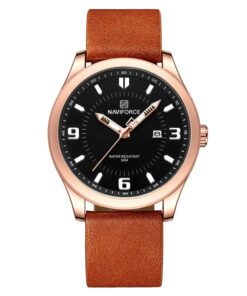 NaviForce NF8024 brown leather strap & black analog dial men's classic watch