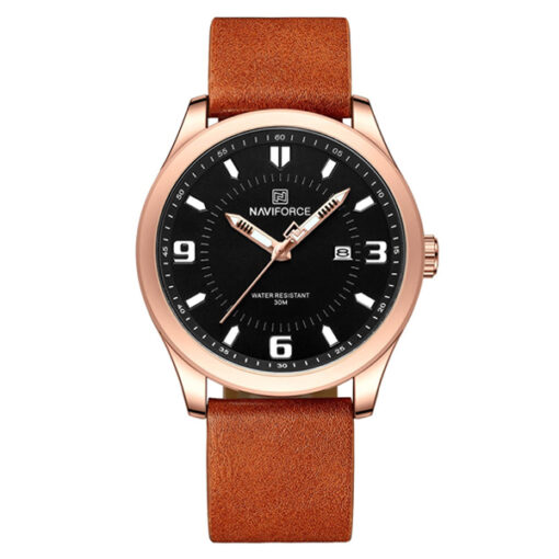 NaviForce NF8024 brown leather strap & black analog dial men's classic watch
