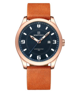 NaviForce NF8024 brown leather strap & blue analog dial men's formal watch