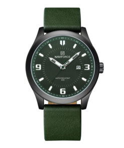 NaviForce NF8024 green leather strap & green analog dial men's luminous hands watch
