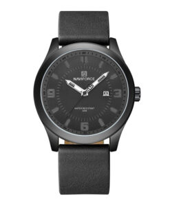 NaviForce NF8024 grey leather strap & grey analog dial men's wrist watch