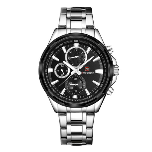 NaviForce NF9089 silver stainless steel & black chronograph dial men's classic watch
