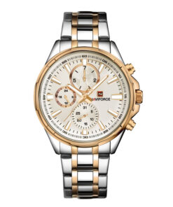 NaviForce NF9089 two tone stainless steel & white chronograph dial men's wrist watch