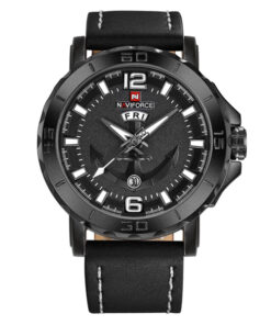 NaviForce NF9122 black leather strap & black analog dial men's fashion watch