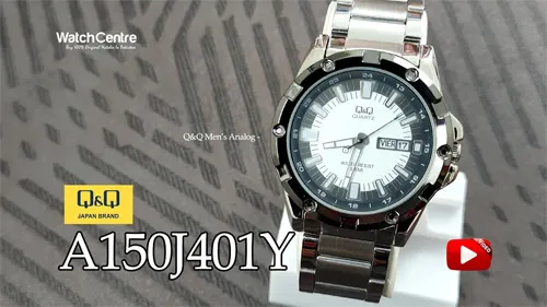 Q&Q A150J401Y silver stainless steel men's analog wrist watch video review cover