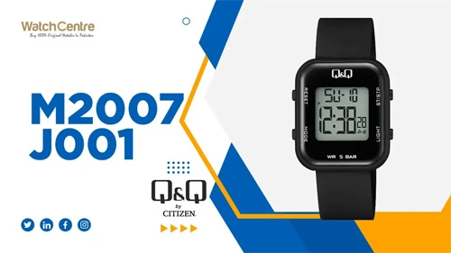 Q&Q M207J001Y black resin band square shape digital dial youth sports watch video review