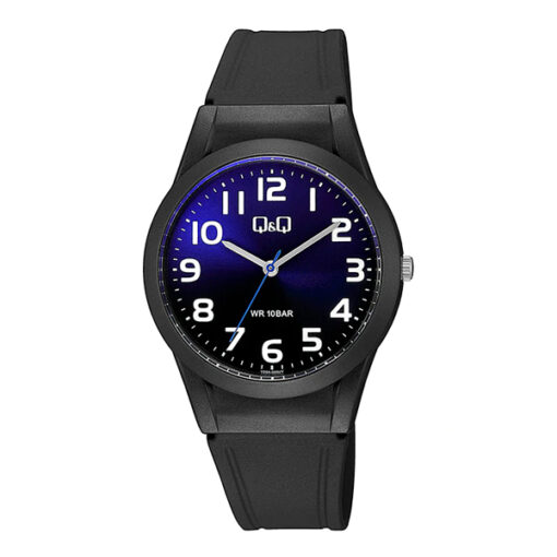 Q&Q V25A003VY black resin band & blue black analog dial unisex casual watch