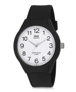 Q&Q VR28J002Y black resin band & white analog numeric dial unisex dress watch
