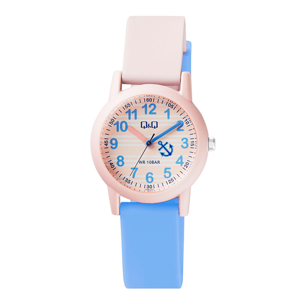 Q&Q VS49J002Y two tone resin band & pink numeric analog dial girls casual watch