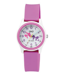 Q&Q VS59J002Y pink resin band & white analog numeric dial girls fashion watch