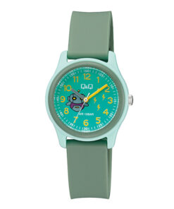 Q&Q VS59J006Y green resin band & round analog numeric dial girls casual watch